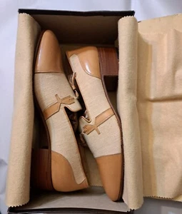 Vtg YSL Men's Tassel Loafers 404 Sahara TELA 9.5 Made In Italy Tan & Beige NIB - Picture 1 of 16