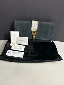 Yves Saint Laurent Bag Clutch Bag/Second Denim Blue/White 265701 Includes tags - Picture 1 of 17