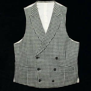 Suitsupply x Solbiati Linen Green & White Houndstooth Check DB Pierre Vest 36R - Picture 1 of 12
