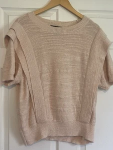 DKNY Short Sleeve Sweater Knit Top Ruffle Honey Pink Peach | Womens Size XLarge - Imagen 1 de 7