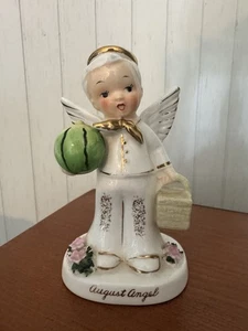 Vintage 1956 Napco August Birthday Boy Angel Figurine w/Watermelon Basket A1924 - Picture 1 of 7