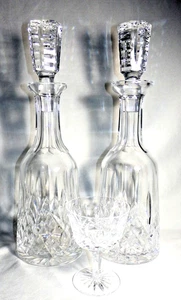 2 WATERFORD CRYSTAL LISMORE 13.25" DECANTERS w Panel Stoppers +Cordial Glass - Picture 1 of 12