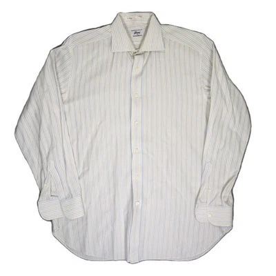 Brioni для Neiman Marcus мужской платье рубашка 16,5 42 синяя полоса Италии французский манжеты - Изображение 1 из 4