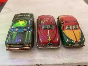Vintage Lot Weißblech Litho Stil Fire Chief US Army und Polizeiauto Marx? - Bild 1 von 11