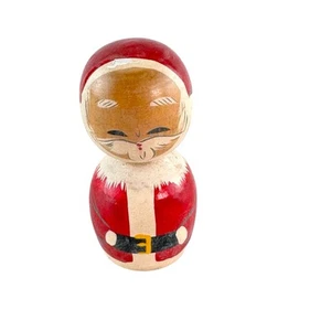 Vintage Wooden Kokeshi Santa Doll Bobblehead Nodder 2.75" Christmas Hand Painted - Picture 1 of 7