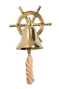 Brass Door Bell Vintage Solid Brass with Ship Wheel Wall Hanging Decor