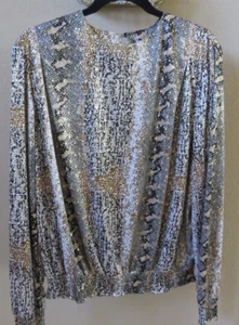 Draper's & Damon's Sz L Gold Animal Print Polyester Blouson Style Top, Shimmer! - Picture 1 of 9