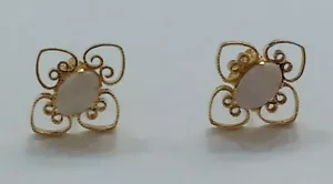 ART DECO 14 KARAT YELLOW GOLD OVAL SHAPED OPAL EARRINGS - Picture 1 of 3