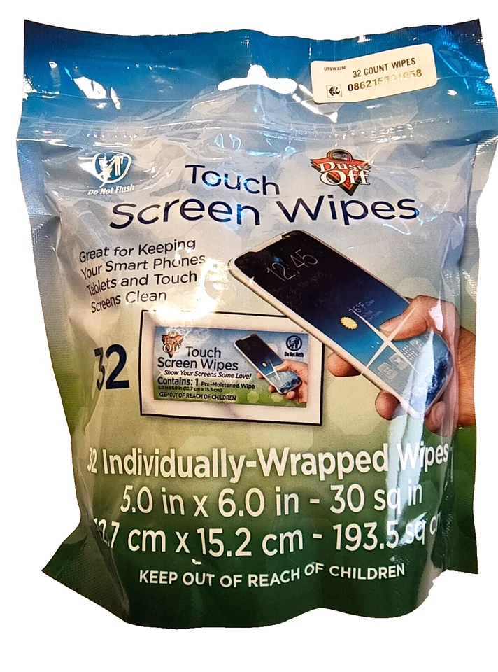 Bag of 32 Dust Off Touch Screen Wipes Tablets Phones Laptops More NIP - Image 1 of 1