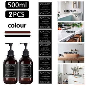 2x 500ml Hand Pump Bathroom Liquid Soap Dispenser Reusable Shampoo Label Bottles - Picture 1 of 26