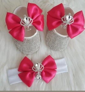Flat Personalized Ballet Shoes With Stones And Glitter Ribbons For Baby Girl - Picture 1 of 4