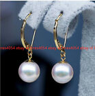 Charming 8/10/12mm White South Sea Shell Pearl Round Beads Hook Dangle Earrings