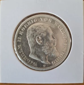 1914 F Deutsche Silbermünze WILHELM II KOENIG VON WÜRTTEMBERG Drei Mark 3 Mark - Bild 1 von 2