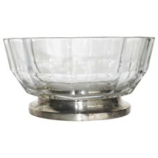 Godinger 10 Sided Crystal Serving Bowl Silver Plated Base Italy Vintage 9x9x5 in