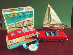 Very Rare 1960s Haji Japan Vacation Set Ford Tin Toy with Original Packaging - Picture 1 of 24