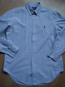 RALPH LAUREN BLUE CHECK COTTON LONG SLEEVE COLLAR BUTTON LOGO UK MEDIUM - Picture 1 of 15