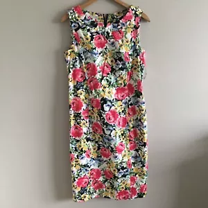 TALBOTS abito tubino donna bianco rosa acquerello floreale tela zip nuovo con etichetta tg 6 - Foto 1 di 9