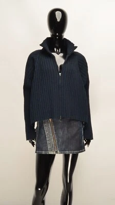 Sarah Pacini Avant Garde шерстяная смесь темно-синий негабаритный укороченный джемпер на молнии OS - Изображение 1 из 4