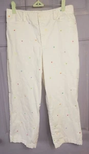 Rafaella white denim Capri Pants Embroidered rainbow hearts Sz 10 twill cottage  - Picture 1 of 7