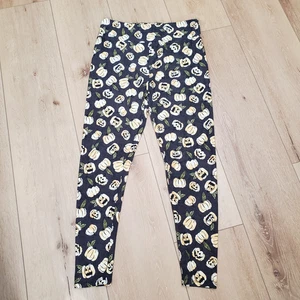 LuLaRoe TC Leggings Halloween BLACK YELLOW ORANGE PUMPKIN FRIGHT NIGHT Leaf - Picture 1 of 12