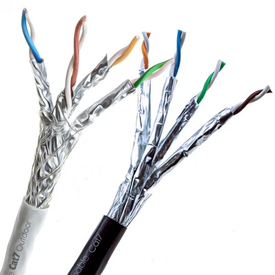 Extern CAT7 Ethernet Outdoor KUPFER Kabel Rollen Lot 50m 100m 305m schwarz/weiß - Bild 1 von 4