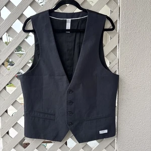 JC Rags Essential Selection Vest Black Pinstripes Men L Rockabilly Retro Office - Picture 1 of 10