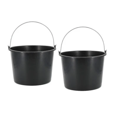 Lot de 2 Seaux noir 16L en plastique robuste avec graduation et poignée métalliq - Photo 1/4