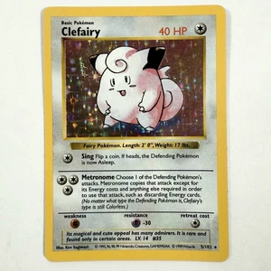 Pokemon 1999 TCG Clefairy Set Base Shadowless Holo Raro 5/102 Vintage LP - Foto 1 di 2