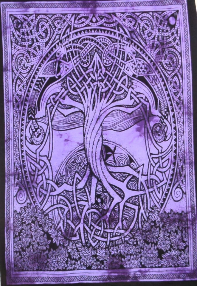 Cotton Tapestry Celtic Tree Wall Hanging Purple Home Decor Poster Tie Dye 40x30" - Image 1 of 4