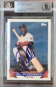 1993 TOPPS #200 VINTAGE SIGNED CARD KIRBY PUCKETT TWINS DEC HOF BAS - Bild 1 von 1