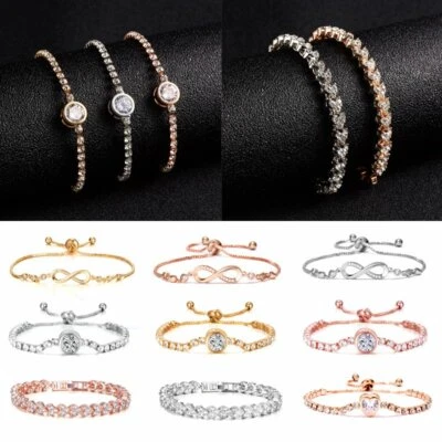 Women's Adjustable Chain Bracelet Rhinestone Crystal Cuff Bangle Fashion Jewelry - Image 1 of 4