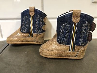 Botas Old West para niño pequeño talla 2, marrón/azul Foto 1 de 4