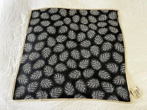 ECHO | 100% Silk Scarf | Black White Leaf Pattern | Gold Trim 21" x 21" | NWT - Picture 1 of 6