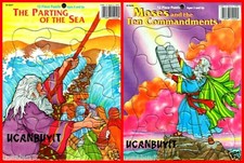 2 Tray Puzzles MOSES AND THE TEN COMMANDMENTS & THE PARTING OF THE SEA Age 3+