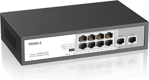 8 Port PoE+ Switch w/ additional 2 Uplink, Max Output 96W, 803.af/at, Fanless - Picture 1 of 7