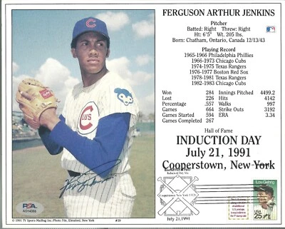 HOF Fergie Jenkins Signed Hall Of Fame Induction 8.5x11 Print PSA Hologram Cubs - Image 1 of 2