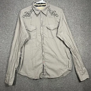 GUESS Vintage Shirt Large Gray Long Sleeve Embroidered Dry Goods Pockets Mens. - Picture 1 of 13