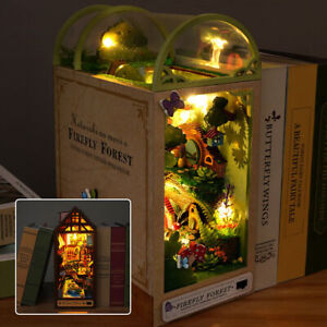 LED Light DIY Book Nook Kit Wooden Puzzle Bookshelf Decoration Kids Gifts