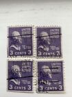 1938 US Stamp 3 cents Jefferson Purple 4 Stamps Straight Edges Precancel