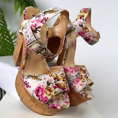 Luichiny Floral Cottagecore Boho Barbiecore Grueso Punta Abierta Plataforma Tacones / 7 Foto 1 de 4