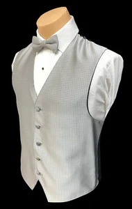 Men's Silver Tuxedo Vest & Bow Tie Groom Formal Cruise Wedding Prom Cheap Vest - Picture 1 of 5