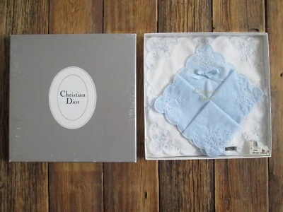 De colección NUEVO Conjunto de Pañuelo Christian Dior Damas Bordado Algodón Azul Blanco Foto 1 de 4