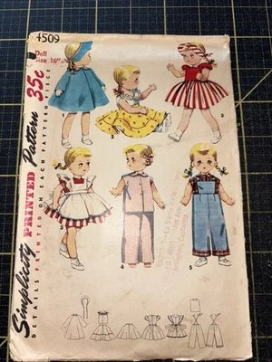 SEWING SIMPLICITY PRINTED PATTERN #4509; Size 16" DOLL WARDROBE - Image 1 of 3