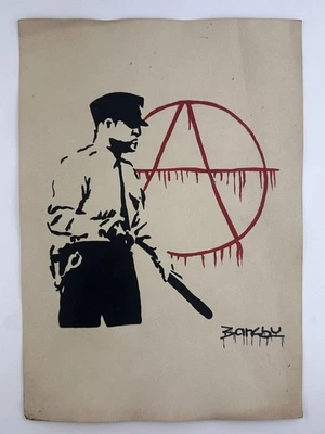 Pintura artística Banksy certificado de autenticidad dibujo original papel vintage firmado Foto 1 de 3