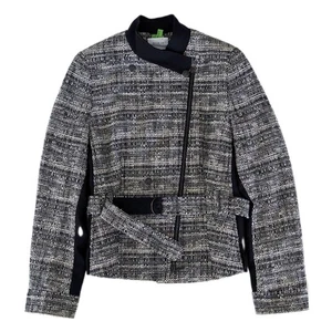 Akris Punto Blazer Jacket Coat Women’s Sz 8 Black White Belted Full Zip Dressy - Picture 1 of 9