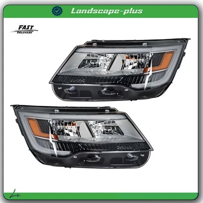 LH+RH Pair Headlights Assembly w/ LED DRL For 2016-2019 Ford Explorer Chrome - Image 1 of 4