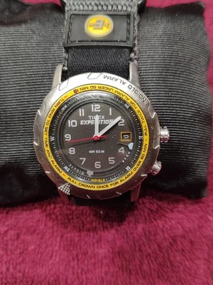 Vintage Timex Expedition Shenmue Alarm Watch Men Yellow Bezel Nice! Works - image 1 of 4