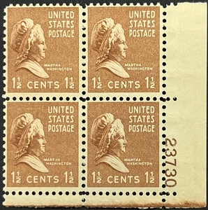 US Pres. Series, Scott #805, 1 1/2c Martha Washington, P.B. of 4, MNH, Fine-VF - Picture 1 of 2