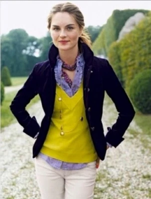 J. Crew Bella 开衫夹克外套 S 码天鹅绒皇家紫色结纽扣修身版型 — 第 1/4 张图片