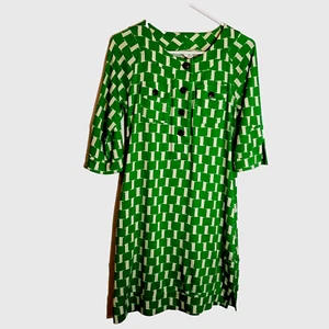 Vestido para mujer Diane Von Furstenberg 4 seda verde blanco cuadros botones bolsillos - Imagen 1 de 9